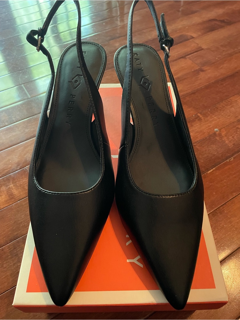 New Katy Perry Collections Black Pointed Slingback Heels with Sculpted Heel-11